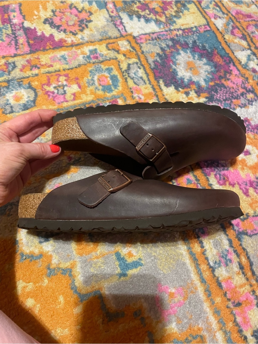 Birkenstock Boston Clogs Brown Leather Slip-On - Picture 7 of 9